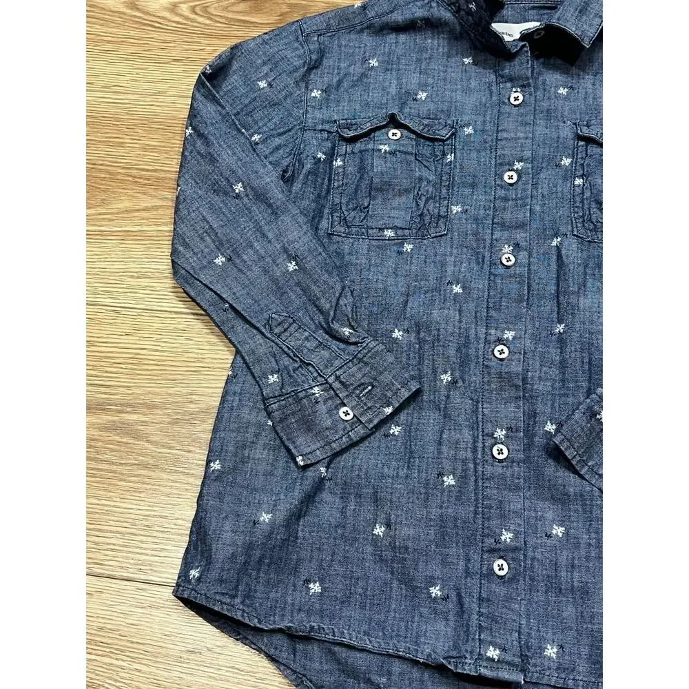 Old Navy Boys Shirt Size M Blue Button Front Embroidery Chest Pockets (A00)